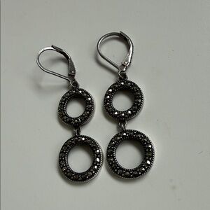 Judith Jack Silver and Marcasite Double Circle Dangly Earrings